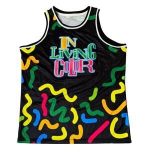 IN LIVING COLOR JERSEY XXL 2XL vintage BLACK MULTI COLOR BASKETBALL 90s